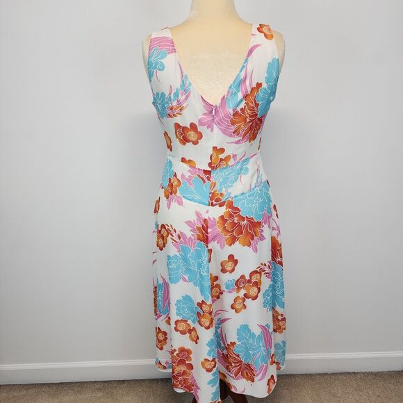 Laurel 100% Silk Floral Midi Dress Womens 42 M/L Wedding Guest Poland Cottage - Picture 5 of 15